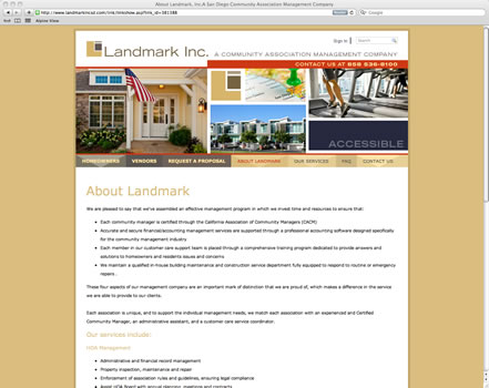 Website for a San Diego property management company. This site is built on a property management platform, offering full content management and the ability to customize permission levels for all pages on the site as well as automate many property management functions.